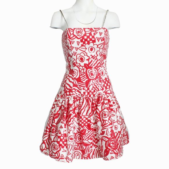 Lillie Rubin Dress Party Puff Skirt Abstract Print Embellished Vintage - Picture 1 of 8